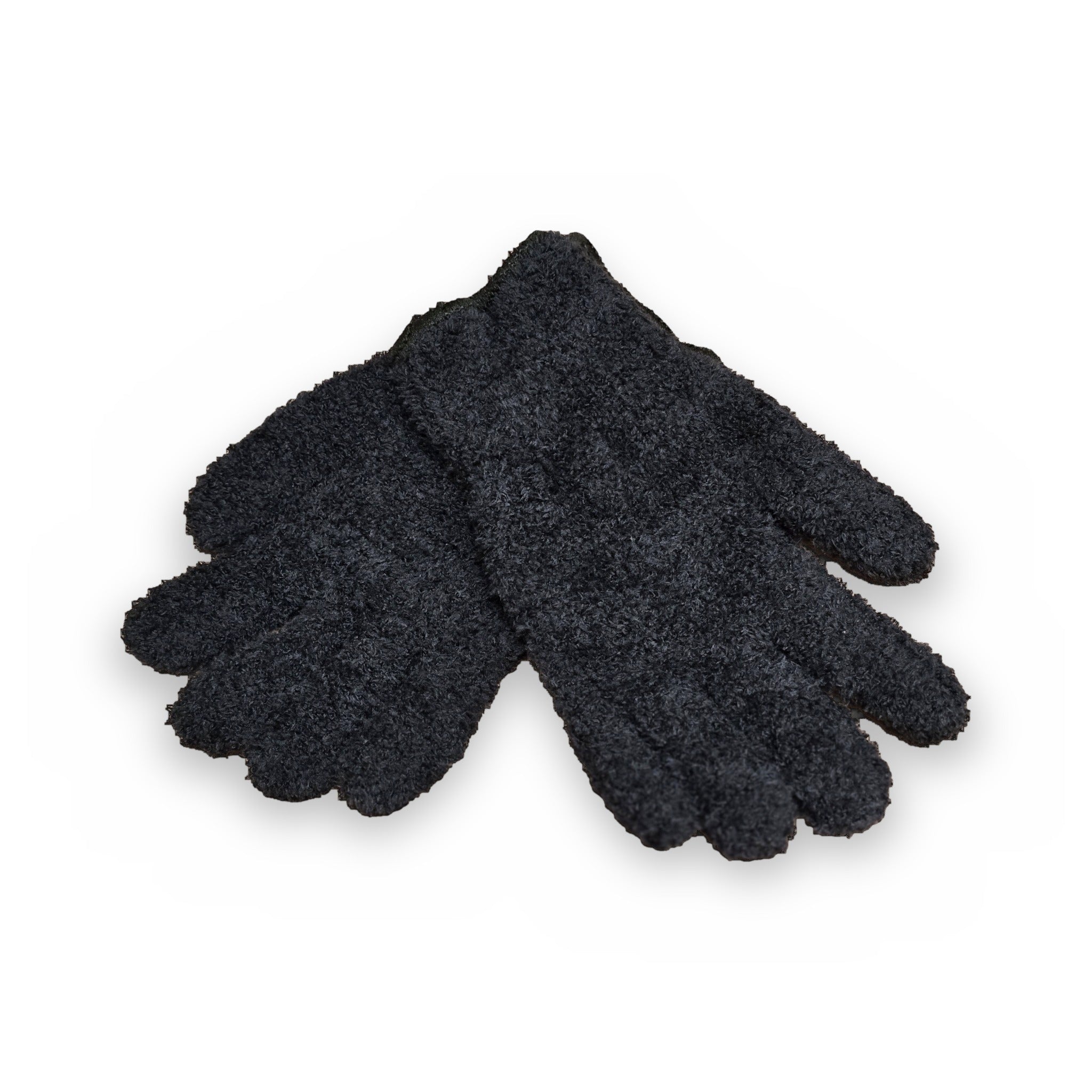 Black microfiber leaf cleaning gloves for houseplants on white background
